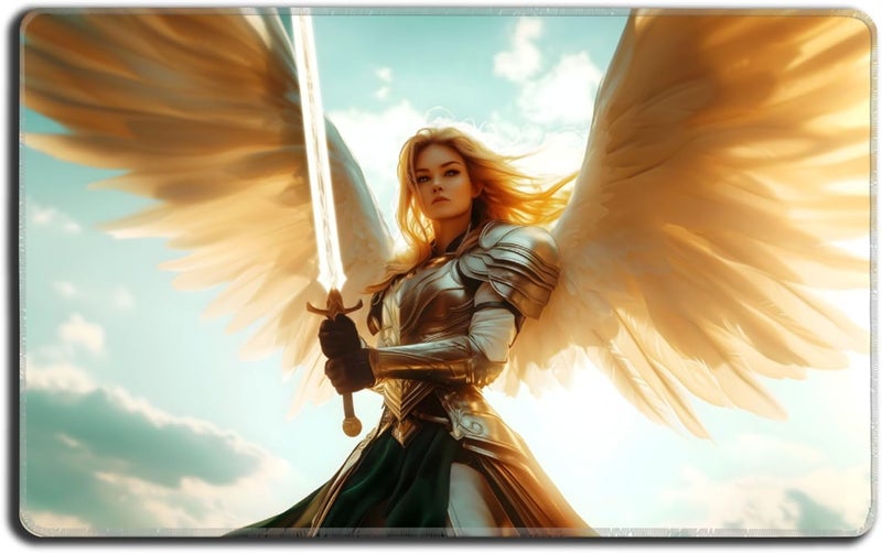 Digital Sorcery Studio Store Card Game Playmat - Premium Stitched Edge - Perfect for MTG Commander Decks (Sigarda Angel Warrior) - Image 1